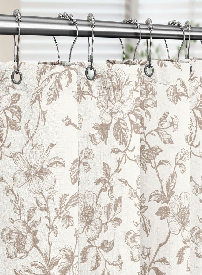 Tititex Boho Rustic Beige Flower Faux Linen Shower Curtain, Vintage Bathroom Decoration Shower Curtain Sets 71x71 in with Hooks - Image 2